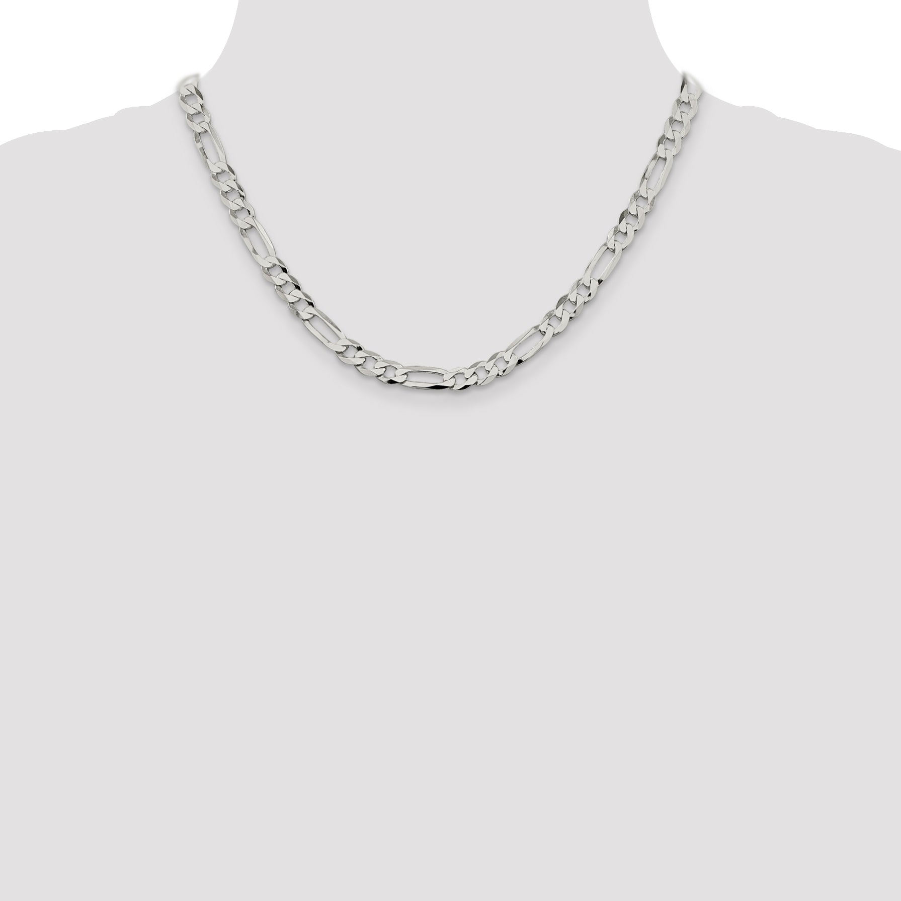 18 Inch Sterling Silver 7.0mm Lightweight Flat Figaro Chain