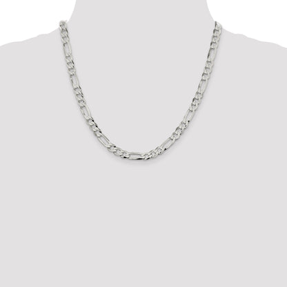 20 Inch Sterling Silver 7.0mm Lightweight Flat Figaro Chain