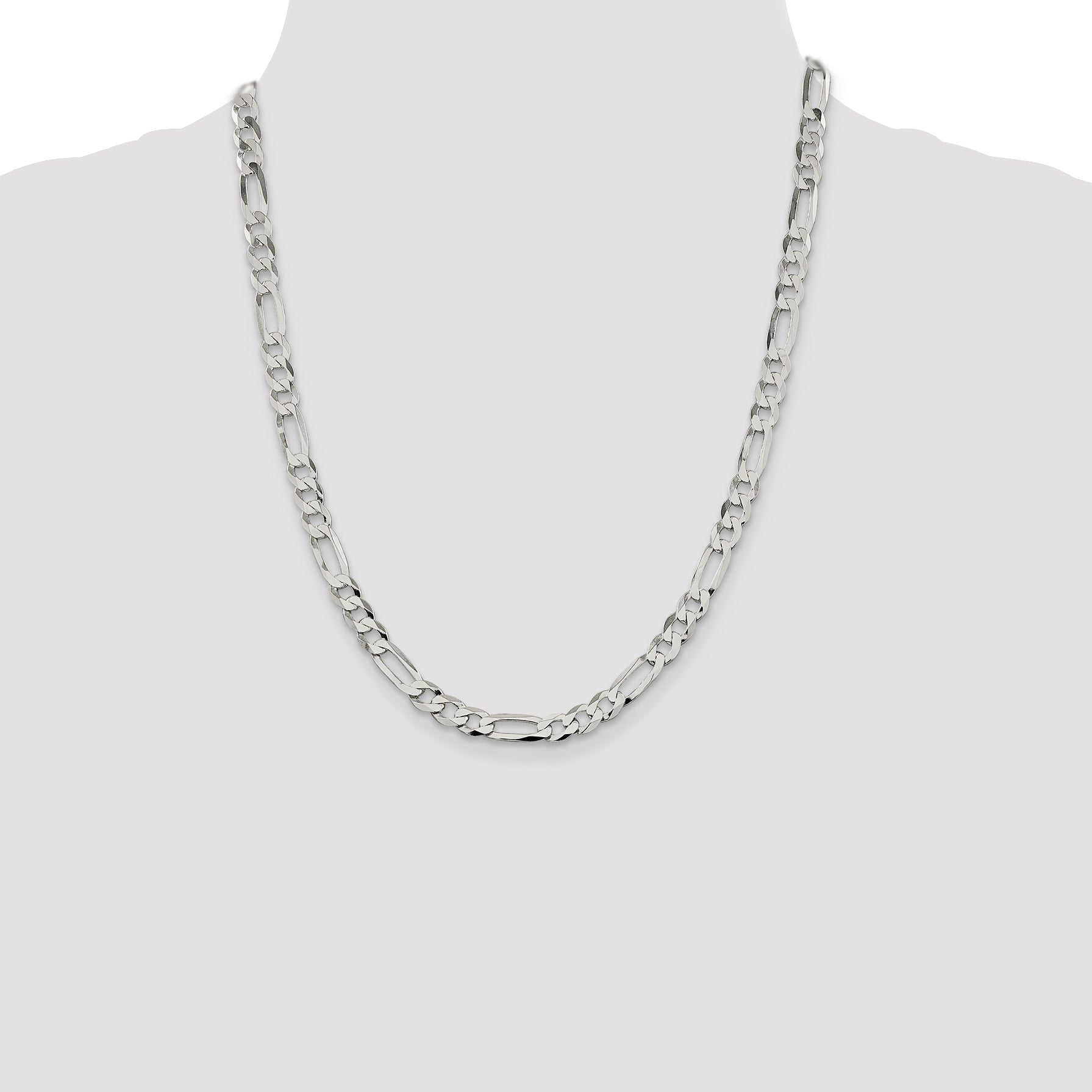 22 Inch Sterling Silver 7.0mm Lightweight Flat Figaro Chain