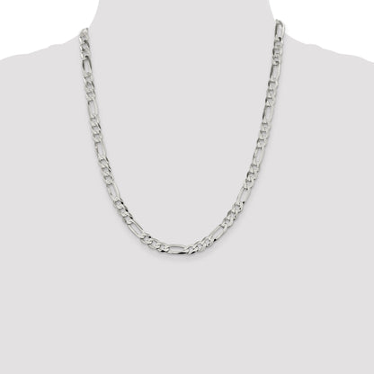 22 Inch Sterling Silver 7.0mm Lightweight Flat Figaro Chain