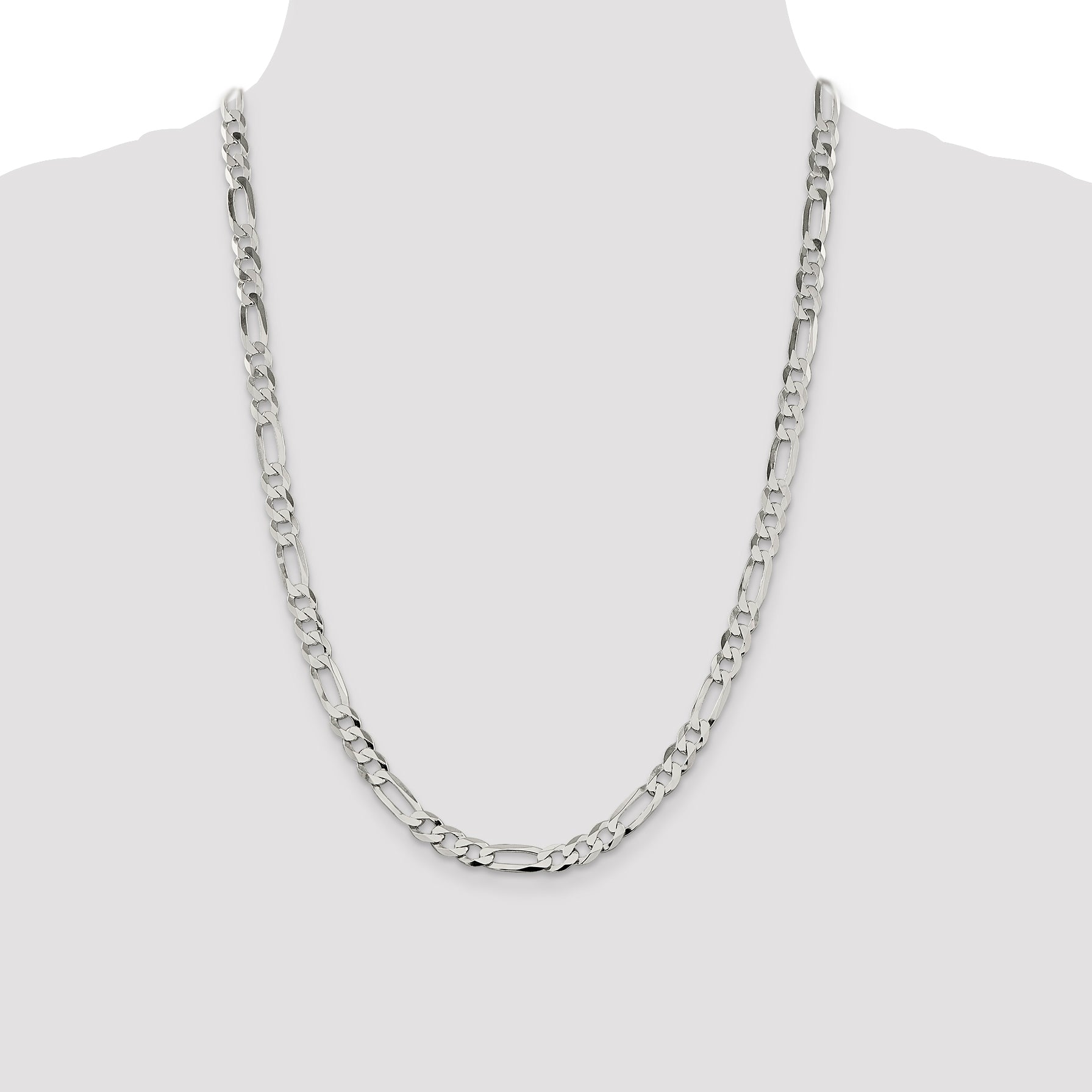 24 Inch Sterling Silver 7.0mm Lightweight Flat Figaro Chain