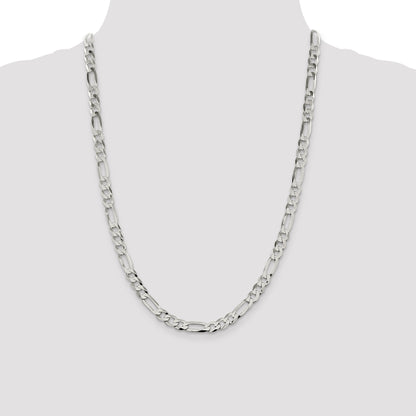 24 Inch Sterling Silver 7.0mm Lightweight Flat Figaro Chain