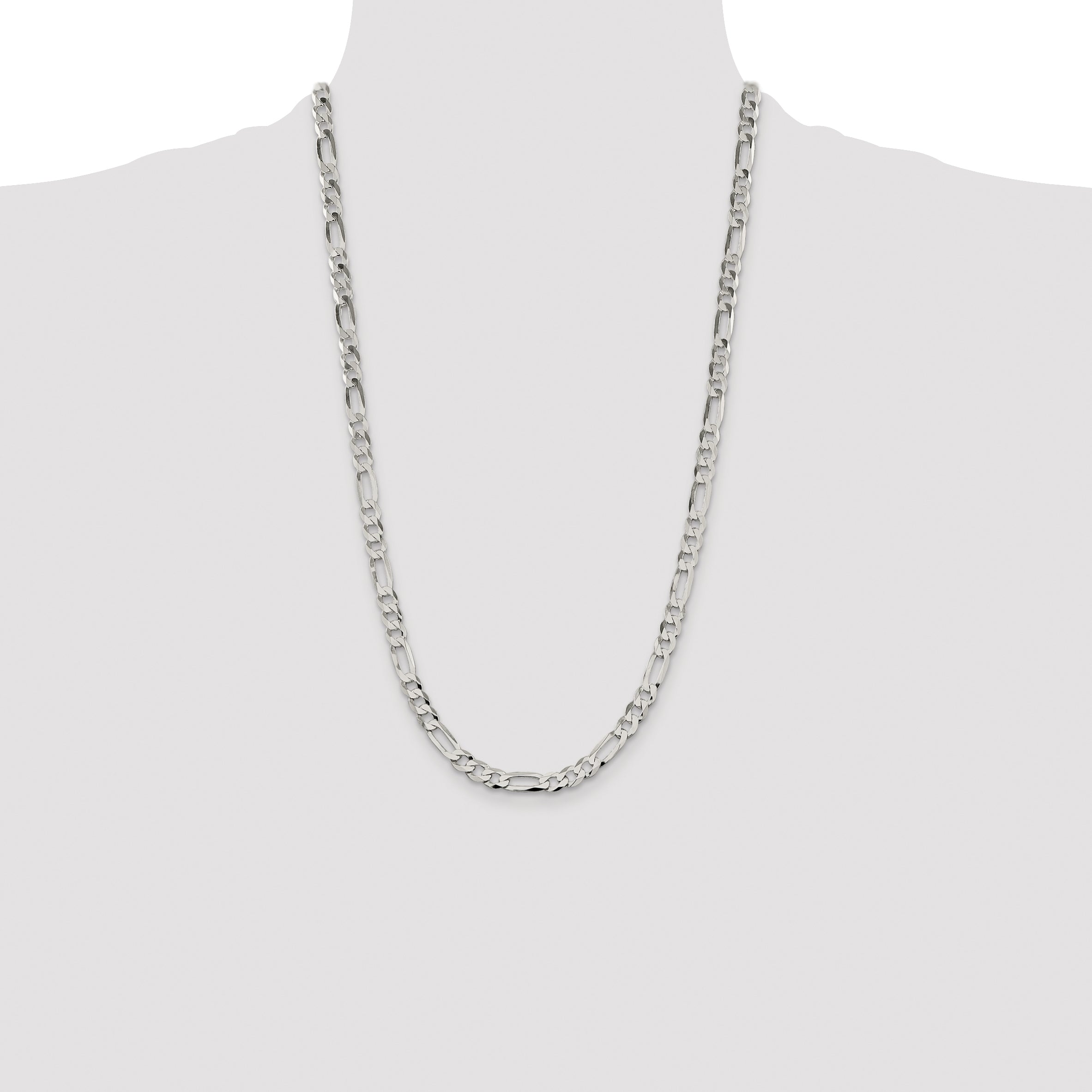 26 Inch Sterling Silver 7.0mm Lightweight Flat Figaro Chain