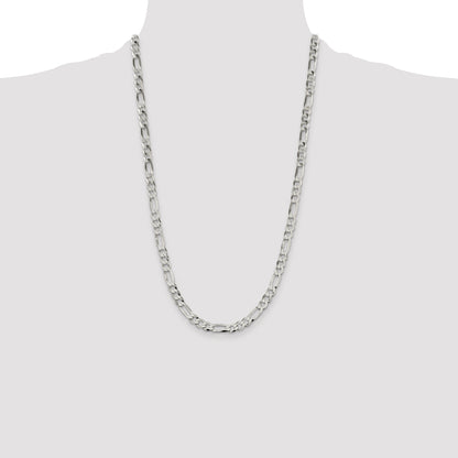 26 Inch Sterling Silver 7.0mm Lightweight Flat Figaro Chain