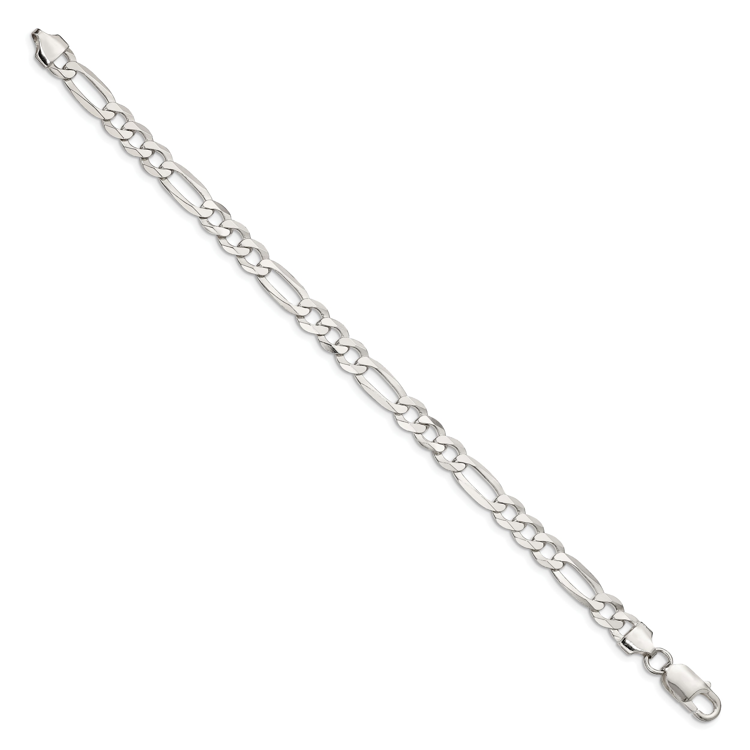 8 Inch Sterling Silver 7.0mm Lightweight Flat Figaro Chain
