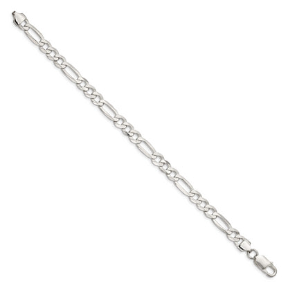 8 Inch Sterling Silver 7.0mm Lightweight Flat Figaro Chain