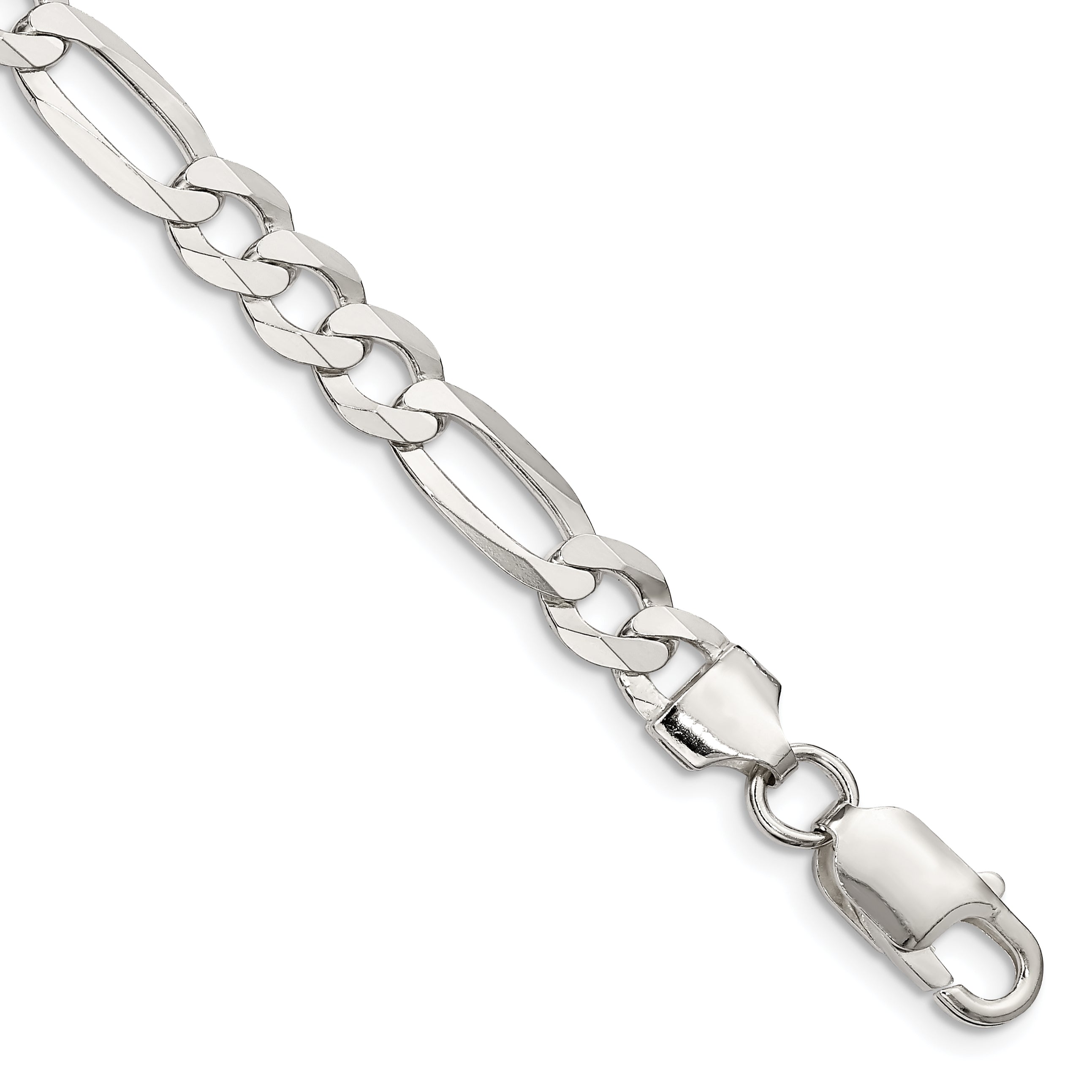 8 Inch Sterling Silver 7.0mm Lightweight Flat Figaro Chain