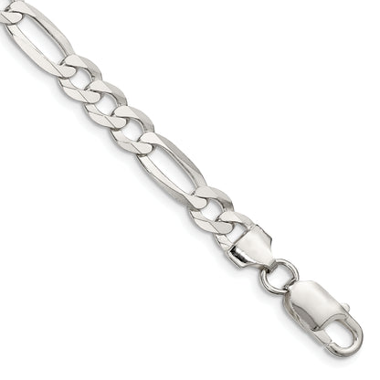 8 Inch Sterling Silver 7.0mm Lightweight Flat Figaro Chain