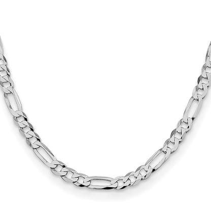 Sterling Silver Rhodium-Plated 7.0mm Lightweight Flat Figaro Chain Necklace