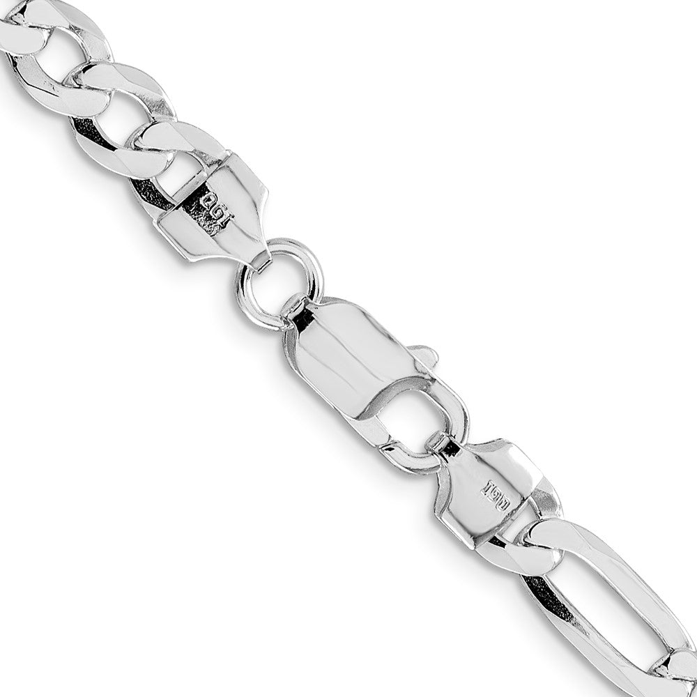 Sterling Silver Rhodium-Plated 7.0mm Lightweight Flat Figaro Chain Necklace