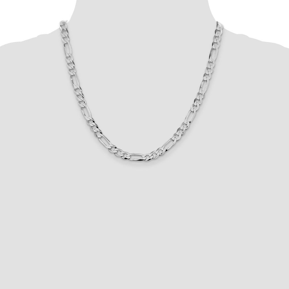 Sterling Silver Rhodium-Plated 7.0mm Lightweight Flat Figaro Chain Necklace