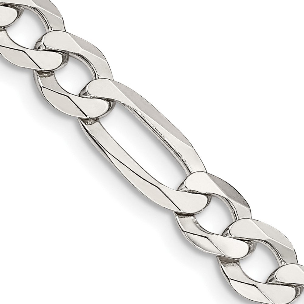 Sterling Silver 7.0mm Lightweight Flat Figaro Chain Necklace