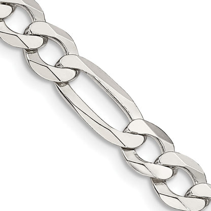 Sterling Silver 7.0mm Lightweight Flat Figaro Chain Necklace