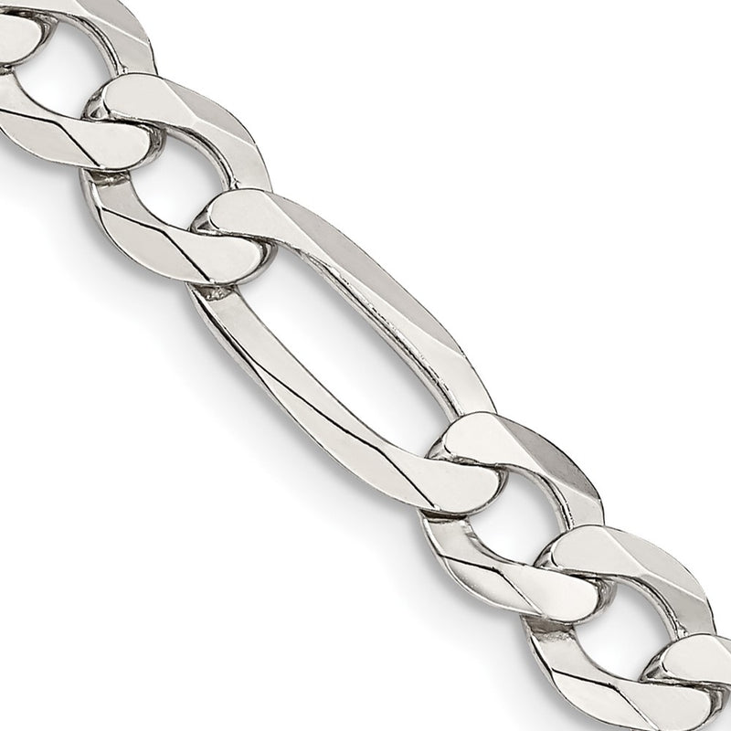 Sterling Silver 7.0mm Lightweight Flat Figaro Chain Necklace