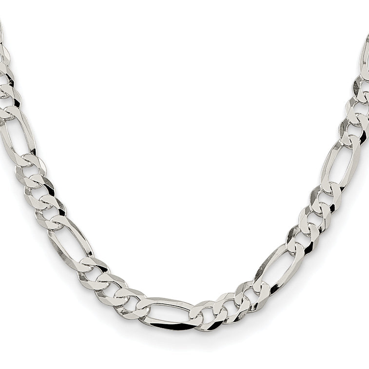 20 Inch Sterling Silver 8.5mm Lightweight Flat Figaro Chain