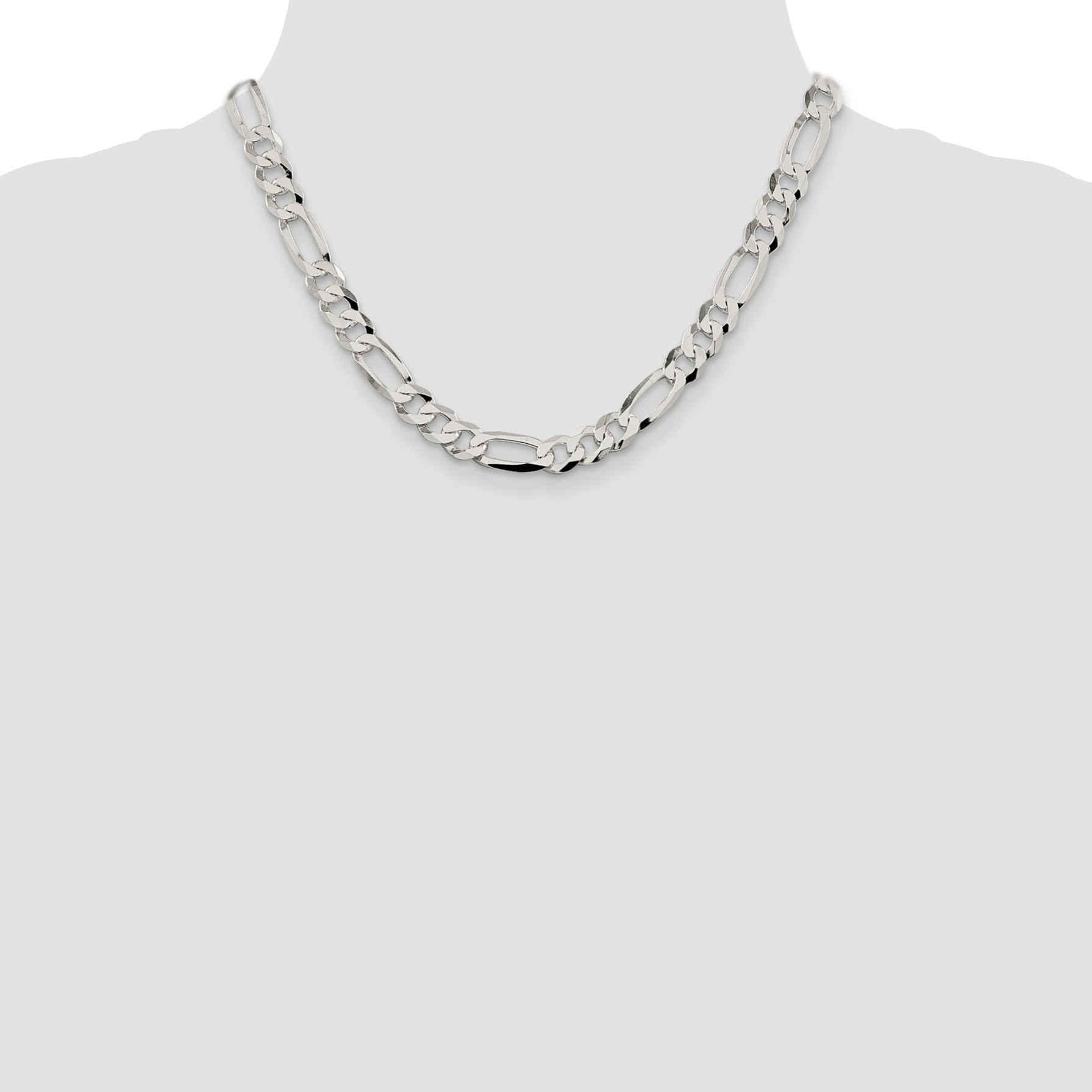 18 Inch Sterling Silver 8.5mm Lightweight Flat Figaro Chain