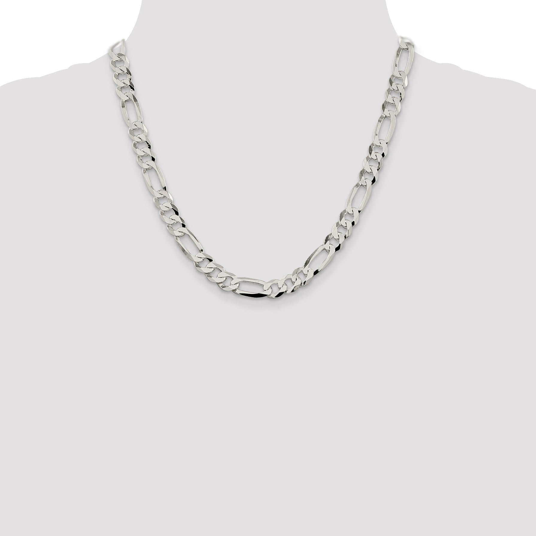 20 Inch Sterling Silver 8.5mm Lightweight Flat Figaro Chain