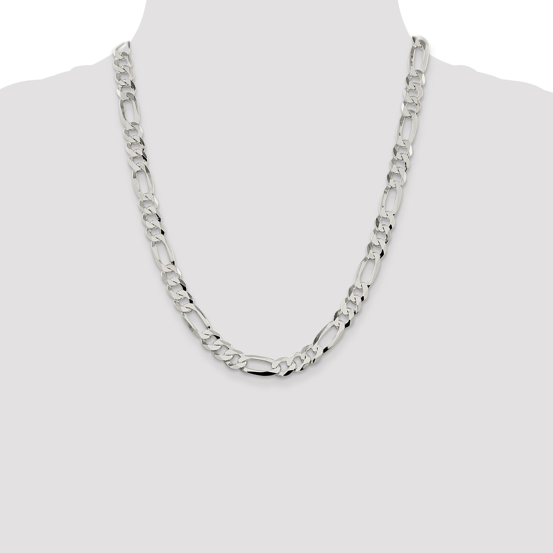 22 Inch Sterling Silver 8.5mm Lightweight Flat Figaro Chain