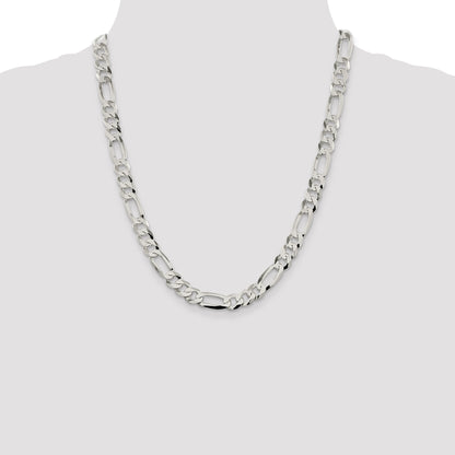 22 Inch Sterling Silver 8.5mm Lightweight Flat Figaro Chain