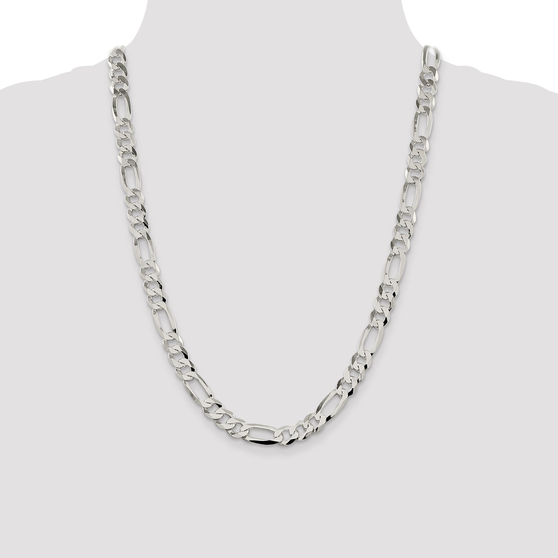 24 Inch Sterling Silver 8.5mm Lightweight Flat Figaro Chain