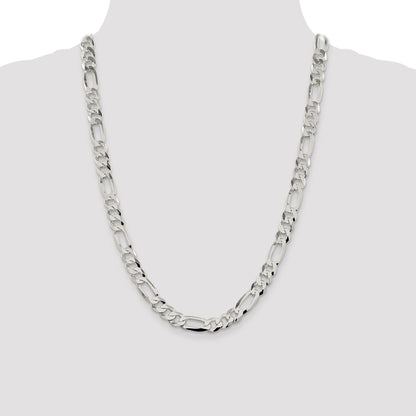 24 Inch Sterling Silver 8.5mm Lightweight Flat Figaro Chain