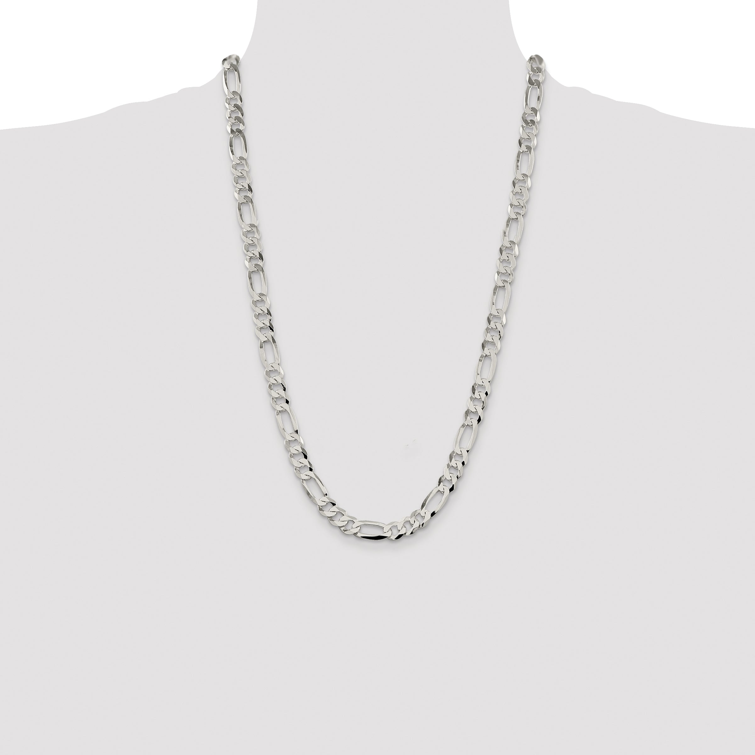 26 Inch Sterling Silver 8.5mm Lightweight Flat Figaro Chain