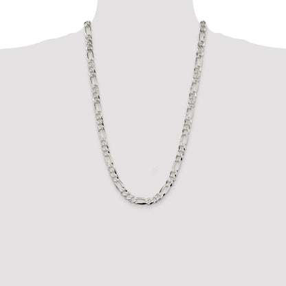 26 Inch Sterling Silver 8.5mm Lightweight Flat Figaro Chain