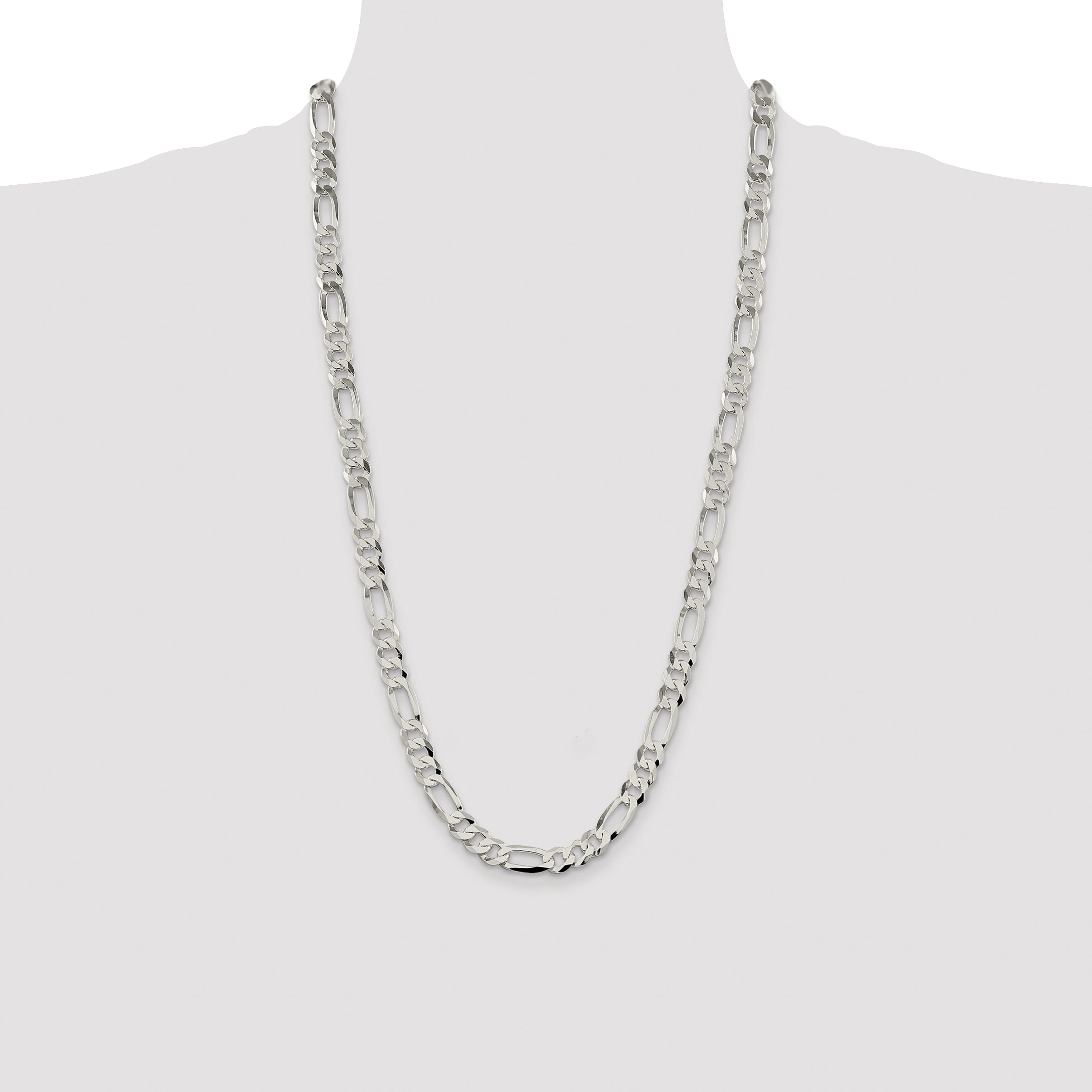 28 Inch Sterling Silver 8.5mm Lightweight Flat Figaro Chain