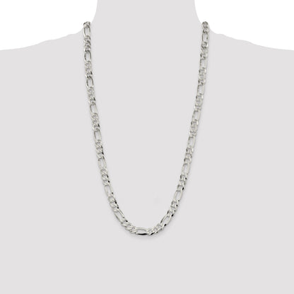 28 Inch Sterling Silver 8.5mm Lightweight Flat Figaro Chain