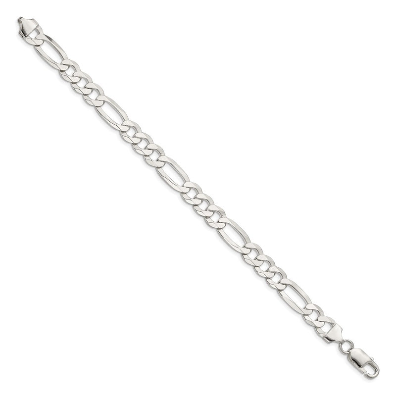 Sterling Silver 8.5mm Lightweight Flat Figaro Chain Bracelet