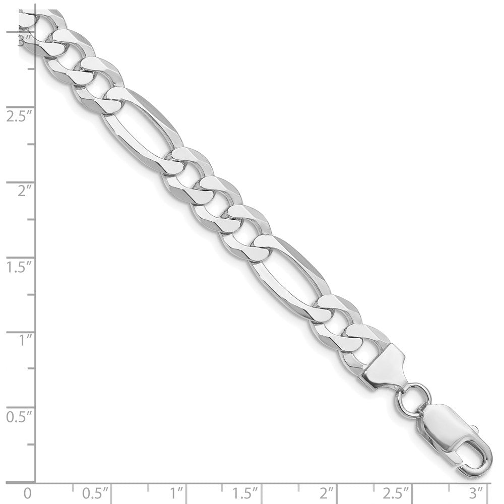 Sterling Silver Rhodium-plated 8.5mm Lightweight Flat Figaro Chain Bracelet