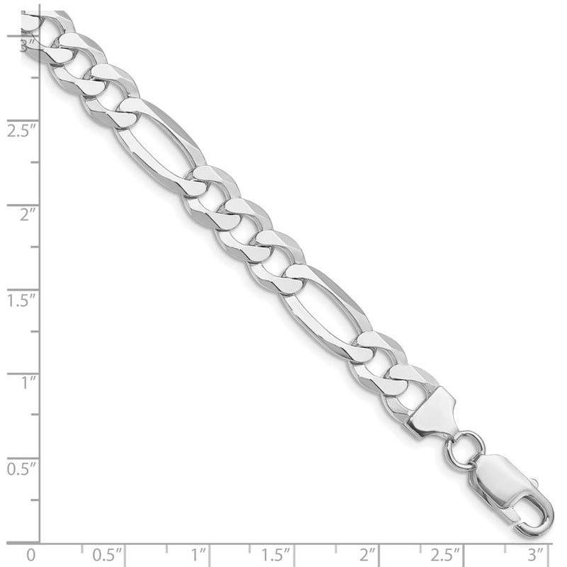 Sterling Silver Rhodium-plated 8.5mm Lightweight Flat Figaro Chain Bracelet