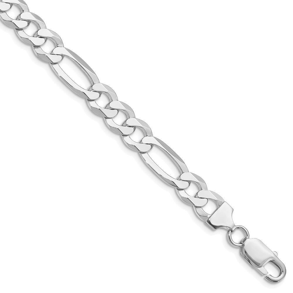 Sterling Silver Rhodium-plated 8.5mm Lightweight Flat Figaro Chain Bracelet