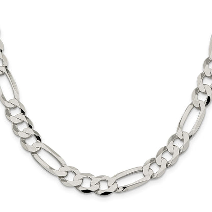 Sterling Silver 9.7mm Lightweight Flat Figaro Chain Necklace