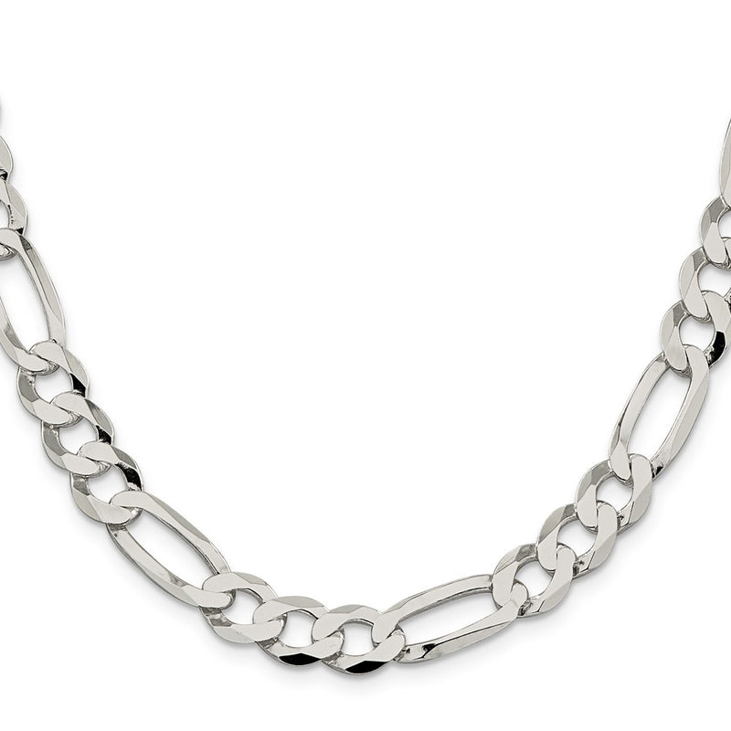 Sterling Silver 9.7mm Lightweight Flat Figaro Chain Necklace