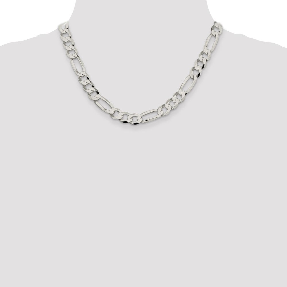 Sterling Silver 9.7mm Lightweight Flat Figaro Chain Necklace