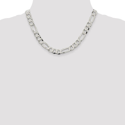 Sterling Silver 9.7mm Lightweight Flat Figaro Chain Necklace
