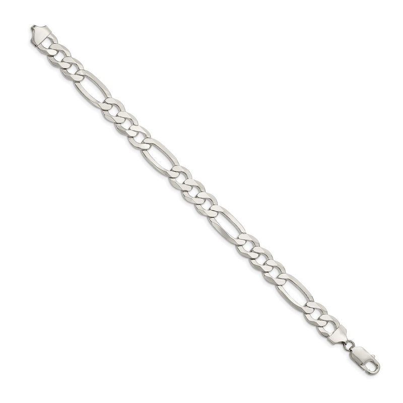 Sterling Silver 9.7mm Lightweight Flat Figaro Chain Bracelet