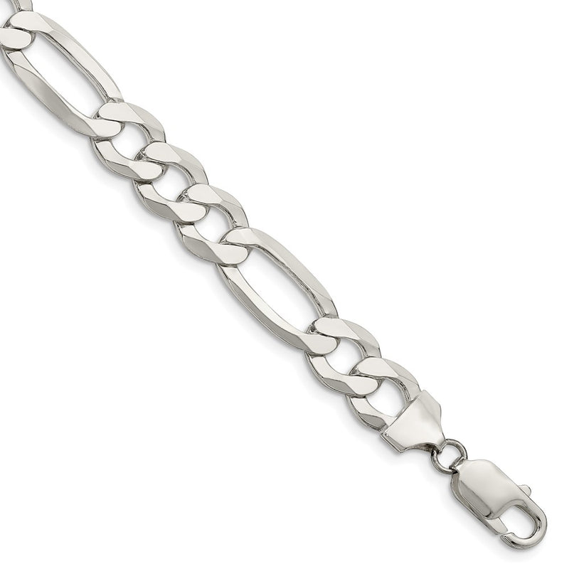 Sterling Silver 9.7mm Lightweight Flat Figaro Chain Bracelet