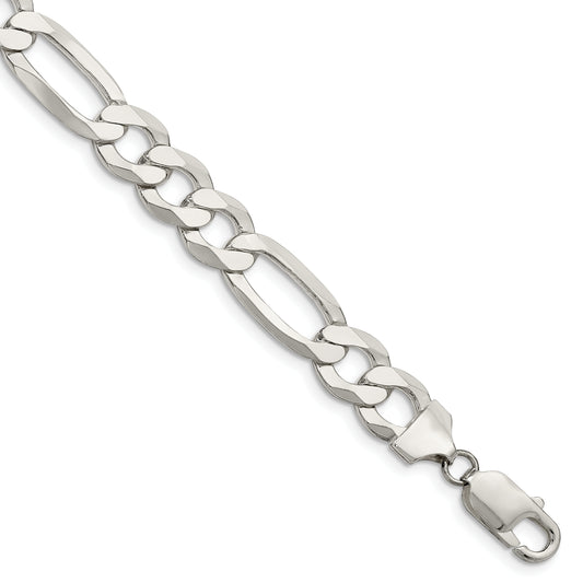 9 Inch Sterling Silver 9.7mm Lightweight Flat Figaro Chain