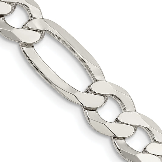 20 Inch Sterling Silver 9.7mm Lightweight Flat Figaro Chain