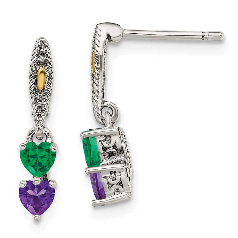 14K/Silver Two-Tone Sterling Silver Antiqued W/14K 2-Stone Mother'S Earring