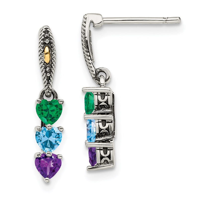 14K/Silver Two-Tone Sterling Silver Antiqued W/14K 3-Stone Mother'S Earring