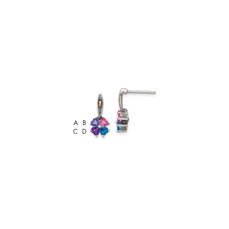 14K/Silver Two-Tone Sterling Silver Antiqued W/14K 4-Stone Mother'S Earring Mounting
