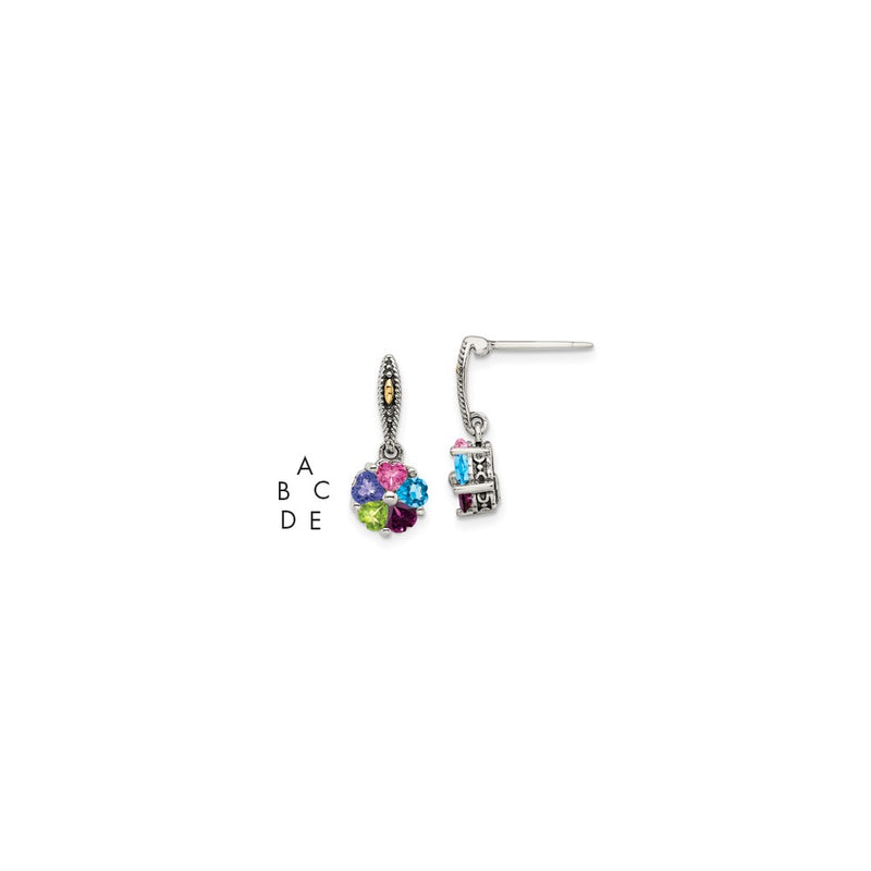 14K/Silver Two-Tone Sterling Silver Antiqued W/14K 5-Stone Mother'S Earring Mounting