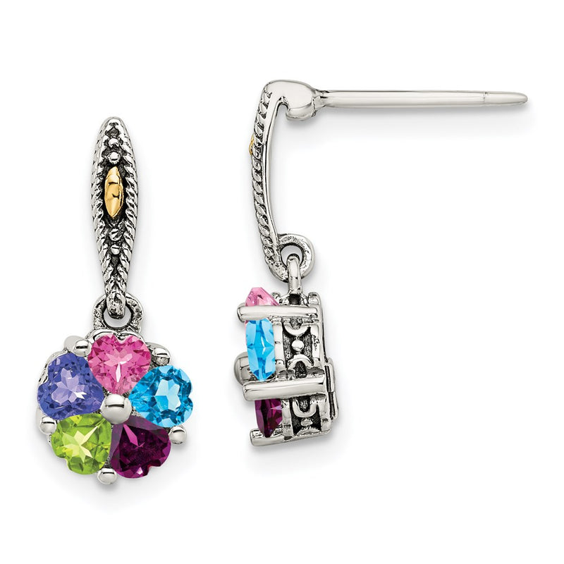 14K/Silver Two-Tone Sterling Silver Antiqued W/14K 5-Stone Mother'S Earring