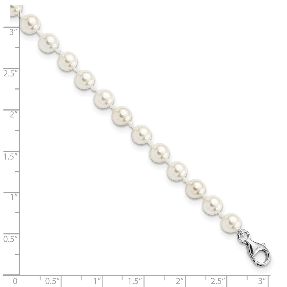 Sterling Silver Majestik Rhodium-Plated 5-6mm Imitation Shell Pearl And Cz 8.5 Inch Anklet With 2 Extender