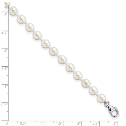 Sterling Silver Majestik Rhodium-Plated 5-6mm Imitation Shell Pearl And Cz 8.5 Inch Anklet With 2 Extender