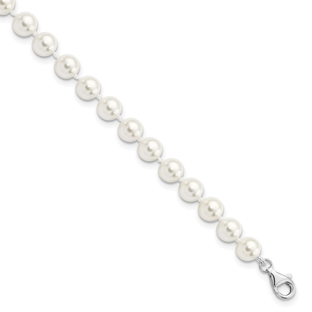 Sterling Silver Majestik Rhodium-Plated 7-8mm Imitation Shell Pearl And Cz 8.5 Inch Anklet With 2 Extender