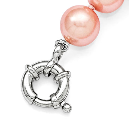 7.5 Inch Majestik Sterling Silver Rhodium-Plated 10-11mm Pink Imitation Shell Pearl Hand-Knotted Bracelet